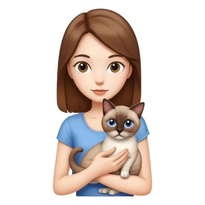Chica con pelo castaño blanca con un gato siamés  sticker