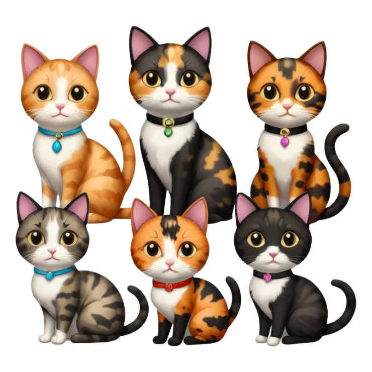 6 cats with different coloured coats sticker
