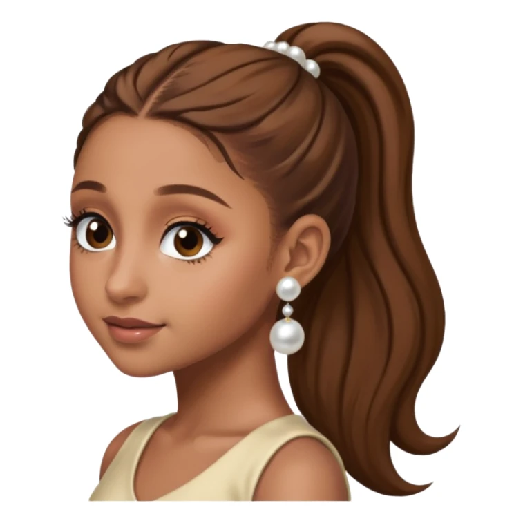 Ariana grande with a brown pony tail and pearl earrings  sticker