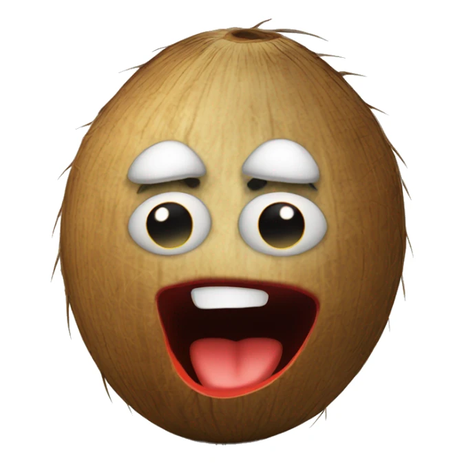 a coconut with a face on it looking down with red, puffy eyes, frightened by what it has done sticker