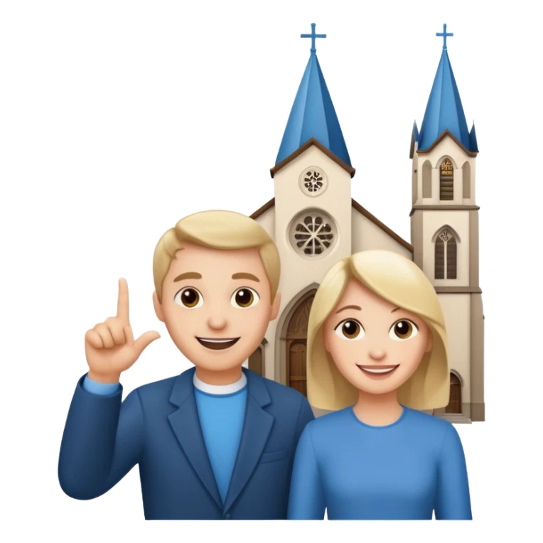 couple pointing to a church in the background sticker
