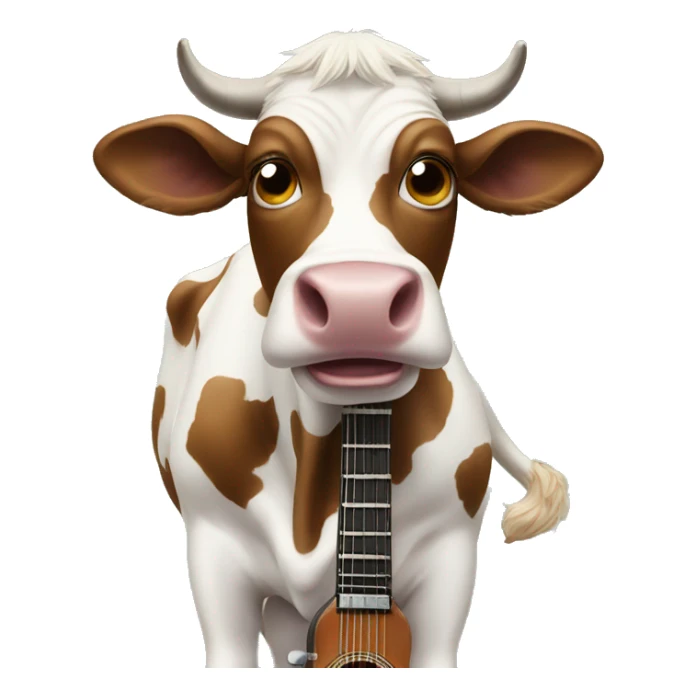 a cow eating a guitarr that have 5 legs and 4 eyes sticker