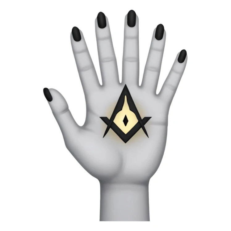 light grey hand with a black occult symbol on the palm and wrist slit sticker