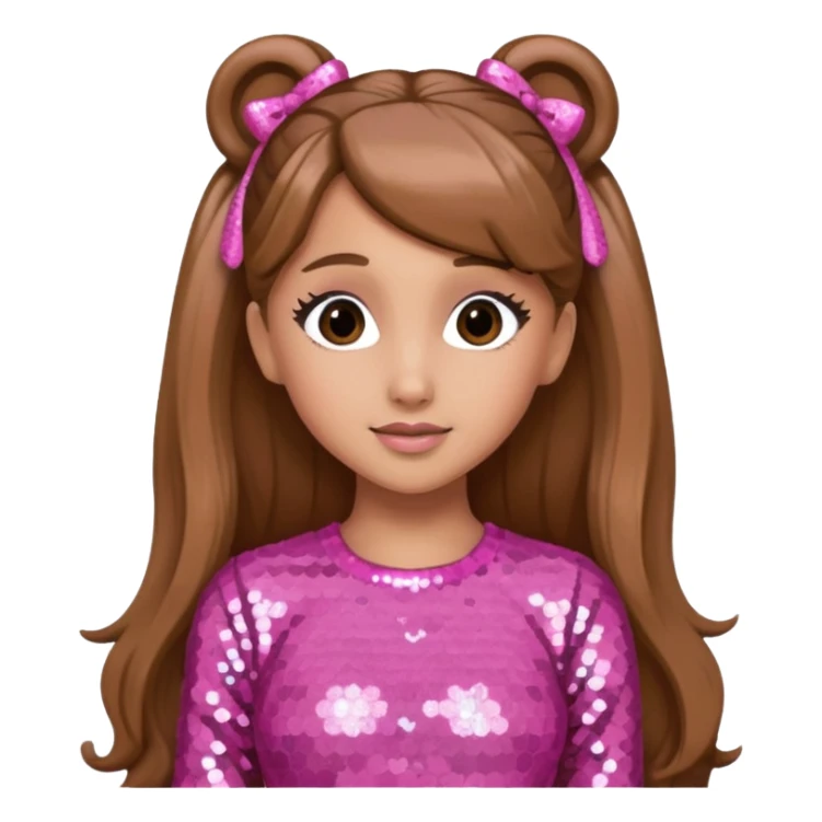 Ariana Grande with long light brown hair, pink sequin outfit sticker