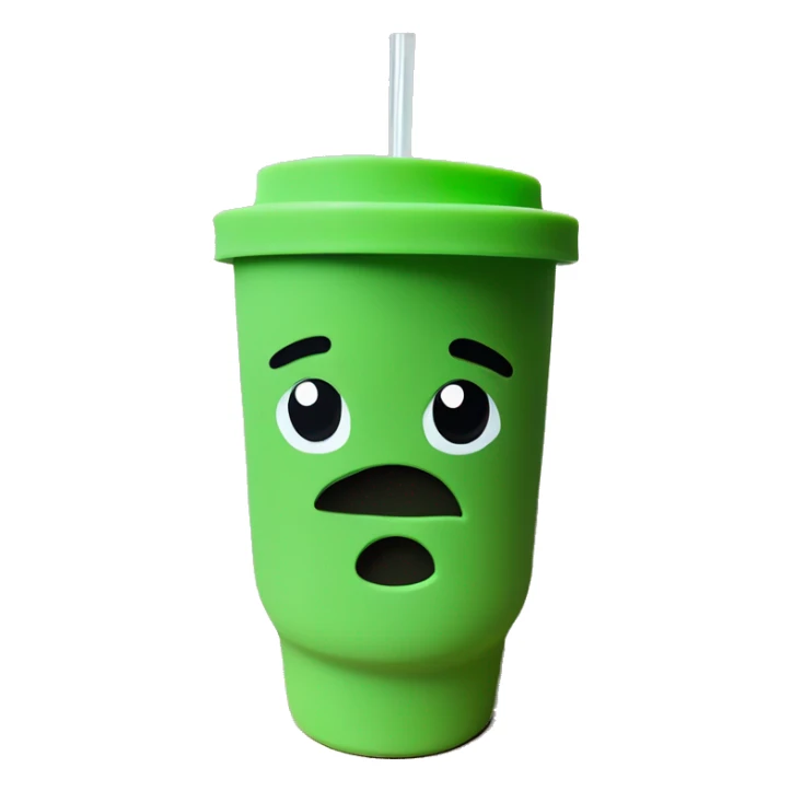 Drink tumbler mug, matte green, with lid and clear straw and handle sticker