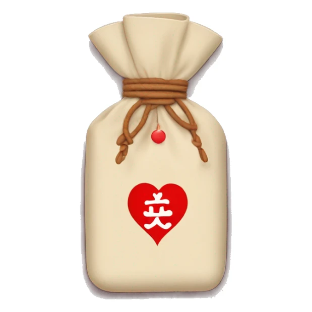 A Japanese omamori with a love heart on it, with a knot sticker