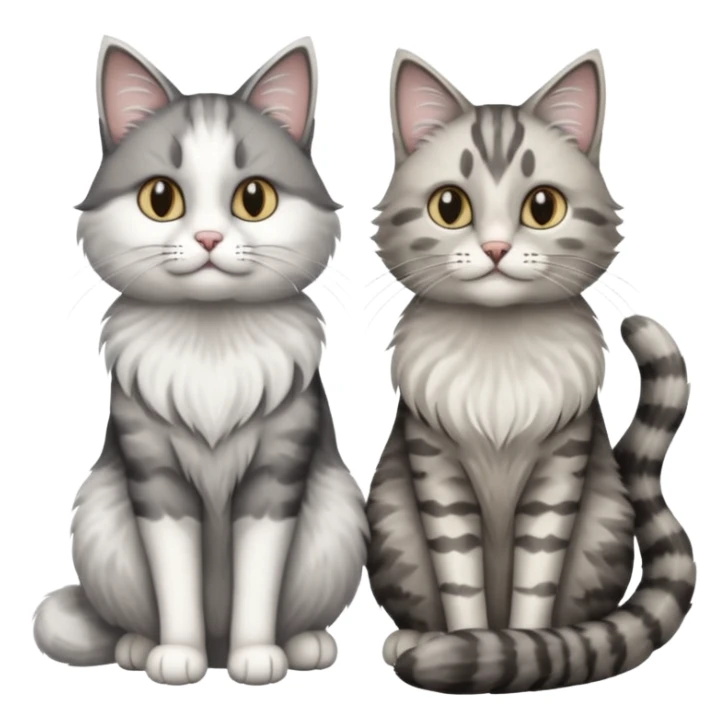 a very fluffy grey and white cat sitting next to another cat sticker