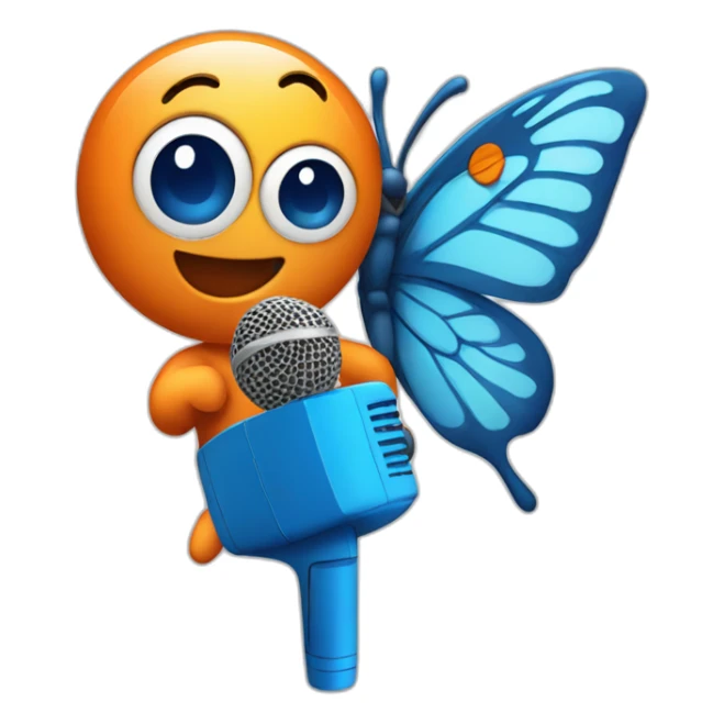 Cartoon Blue and orange singing with butterfly and in the mike sticker