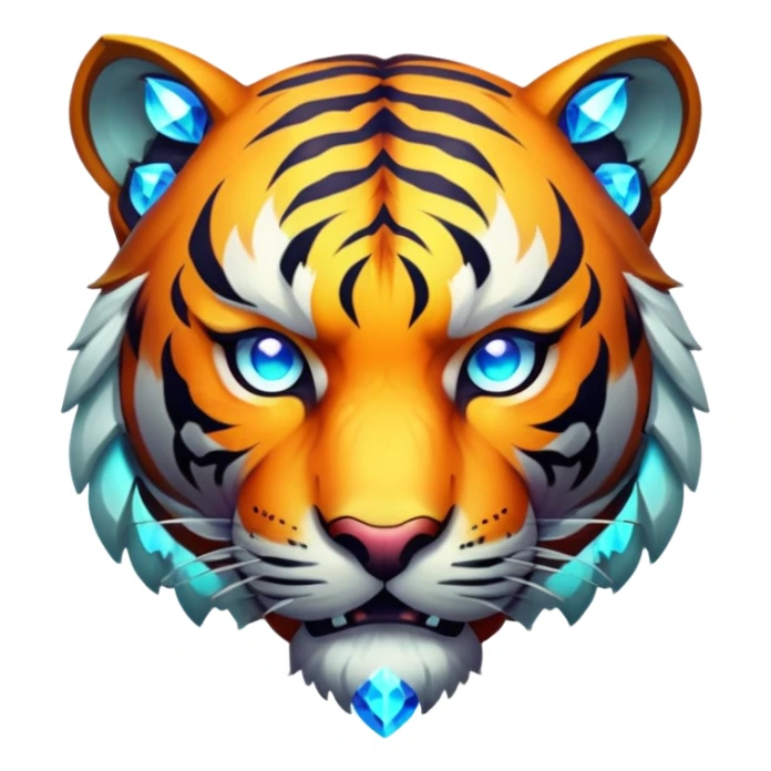 tiger face in Path of Exile 2 style with dark fantasy elements and gem powers for Twitch emote sticker