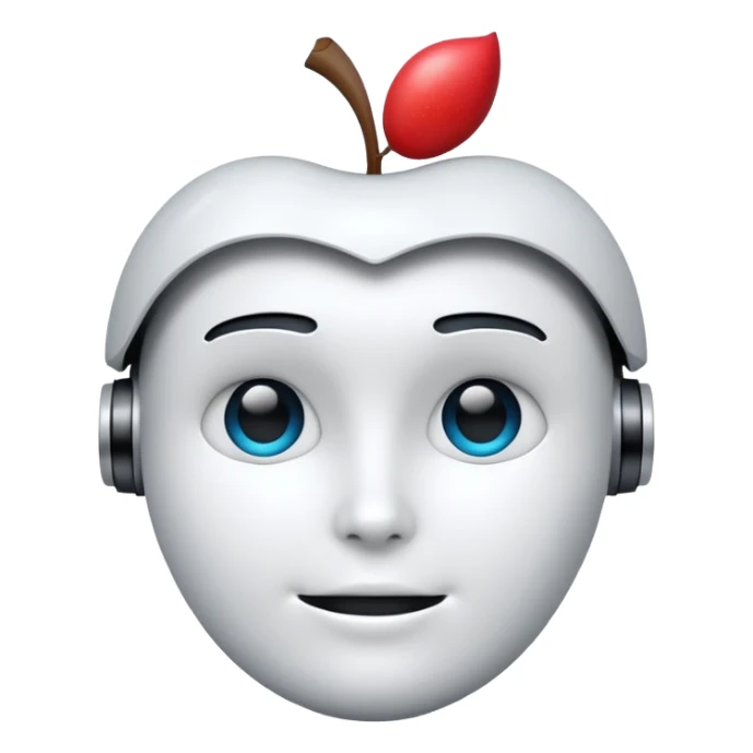 simple face with digital or robotic features, AI emoji, apple style sticker
