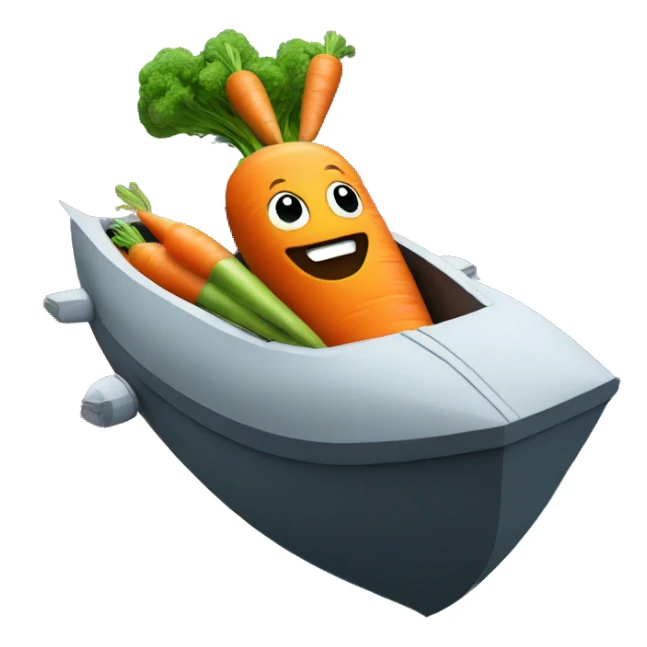 I want carrot inside a boat flying in space  sticker
