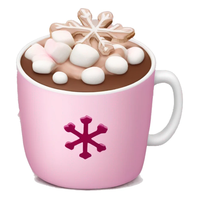 Hot chocolate with cream and Marshmallows in a pink cup with a snowflake on it  sticker