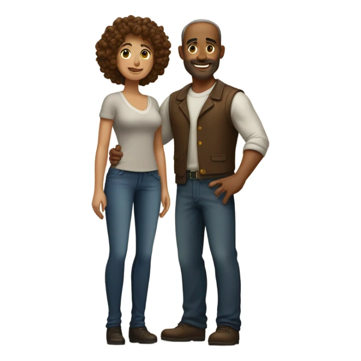 Bold man in love with a curly brown hair woman sticker