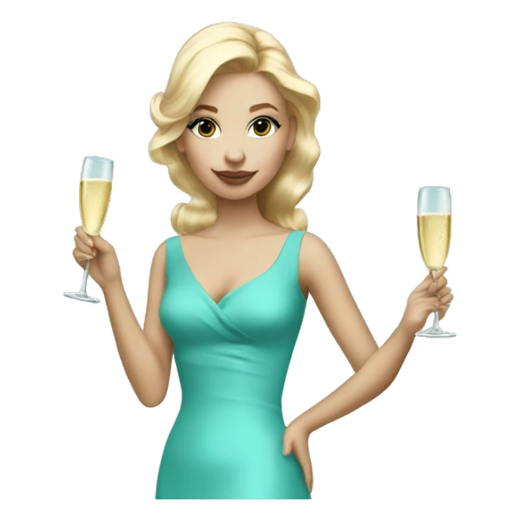 blond girl drinking champagne in a mini tiffany blue dress sticker