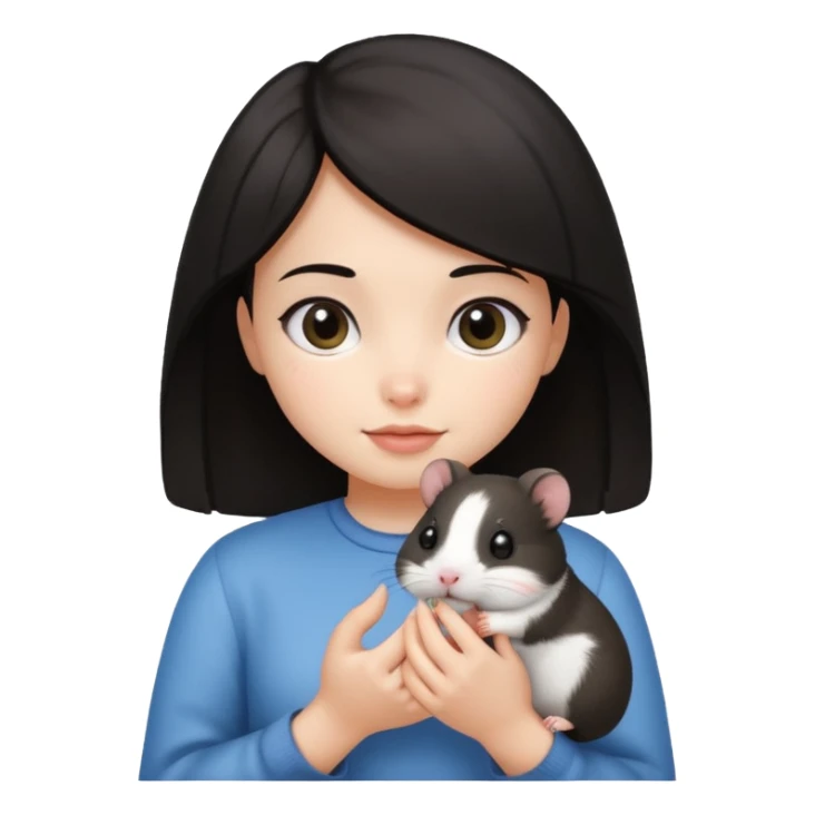 darkhair girl with black and white hamster  sticker