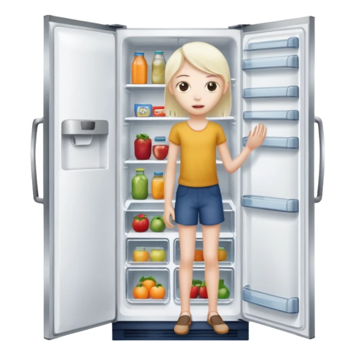 Person starving opening the fridge's door sticker