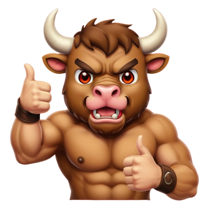 Angry bull emoji showing thumbs up (Like) sticker