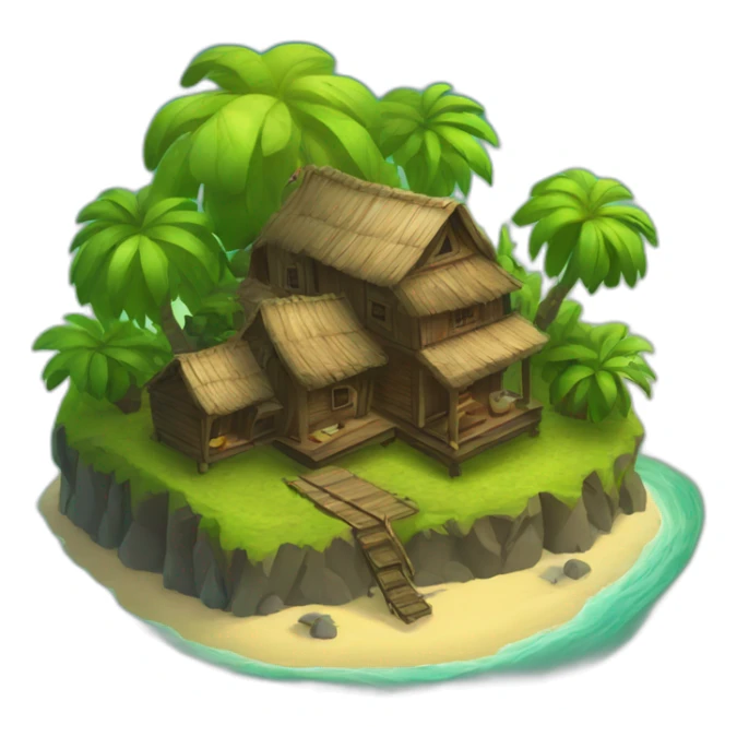 mysterious island with few wood cabins sticker
