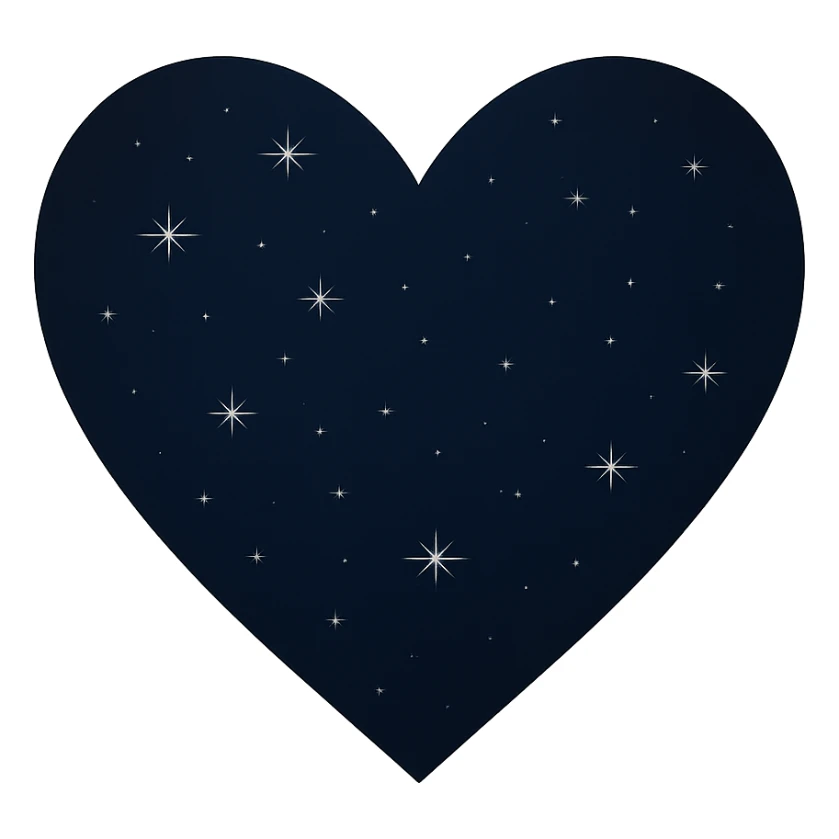 Keep only the heart in a midnight color palette with deep blue and black, subtle stars or a moon motif, no background. sticker