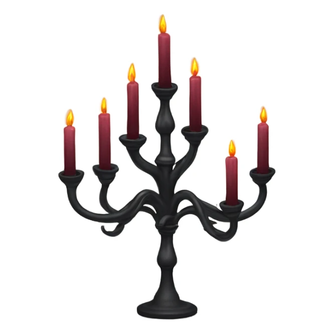 black seven-branched candelabrum with burgundy flames sticker