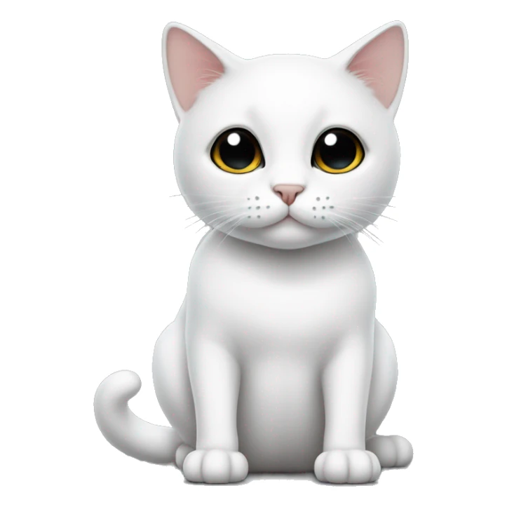 White cat with black spot on it’s head and a black tail sticker