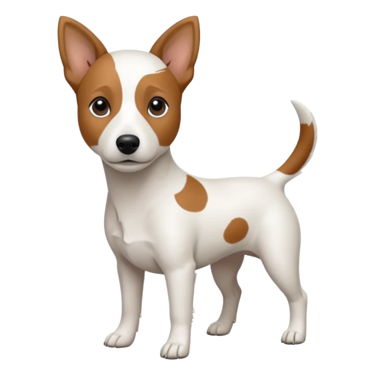 a fully white jack russell the size of a kelpie with a half white face sticker