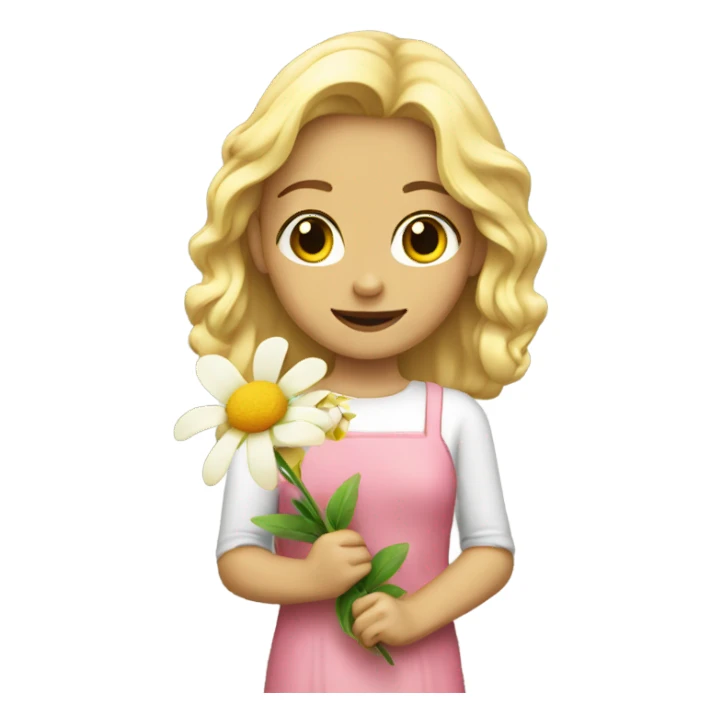 Blonde girl holding a flower sticker
