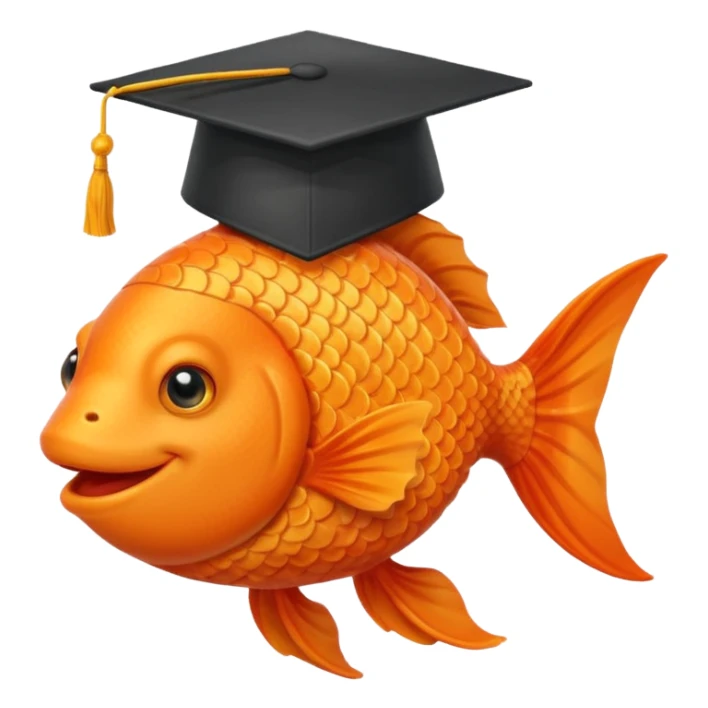 happy fish wearing a graduation cap sticker