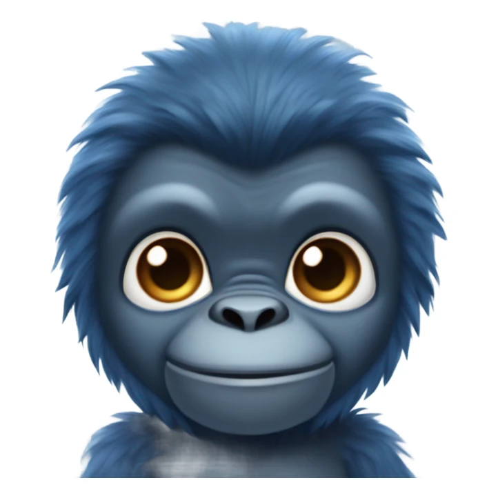 Create an emoji of a cute stuffed gorilla that has dark blue fur and light blue skin sticker