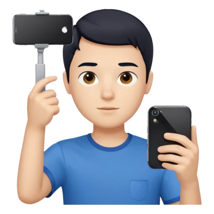generate a pretty bratz fair skinned boy with short black hair taking a selfie sticker