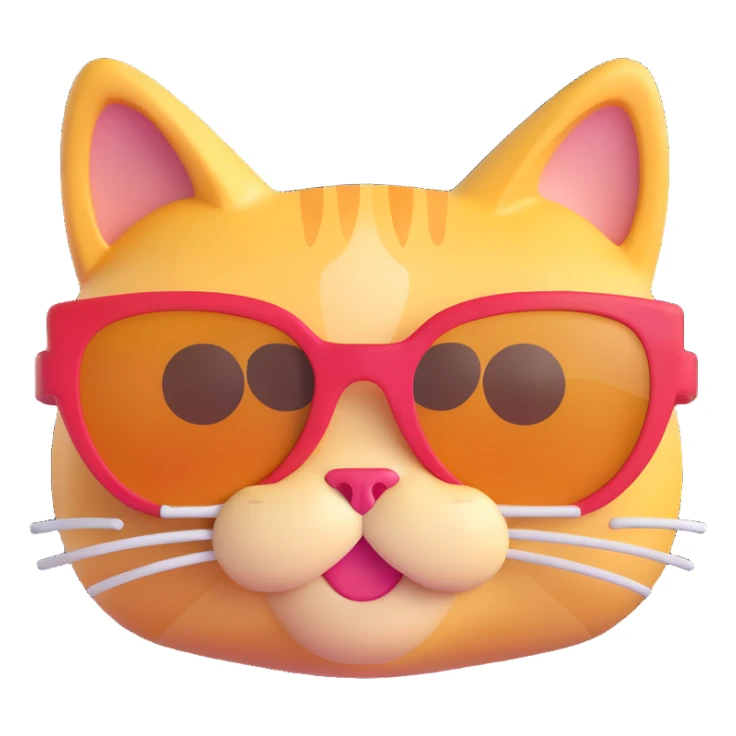 cat wearing sunglasses, 3D emoji style sticker