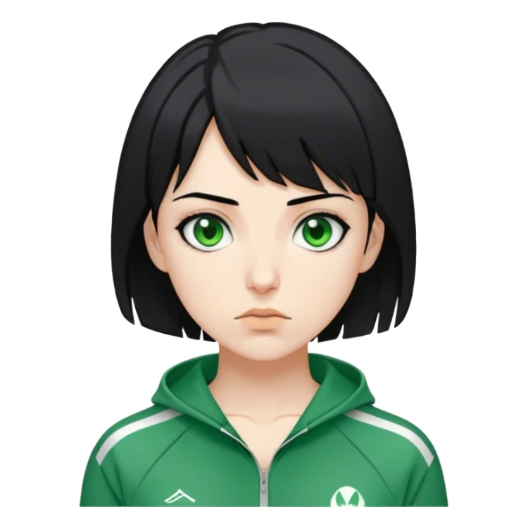 Kang Sae-byeok, Age: Early 20s
Appearance: A thin, pale woman with short, choppy black hair and deep, intense eyes.
Outfit: Green player tracksuit sticker