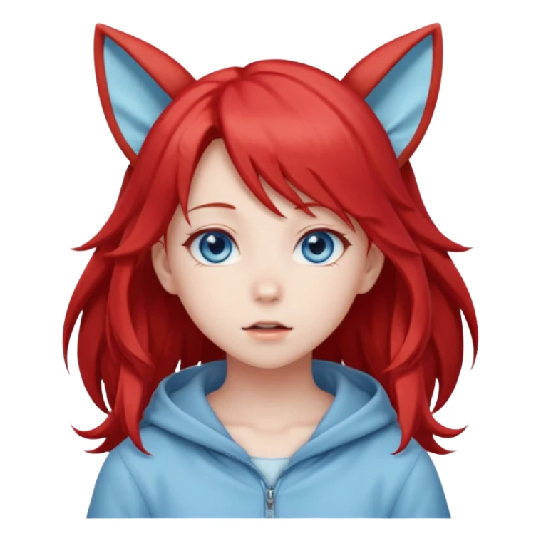 cute anime girl with ears, red blowing hair sticker