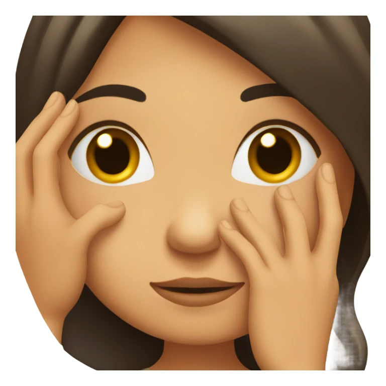 brunette girl blushing covering face sticker