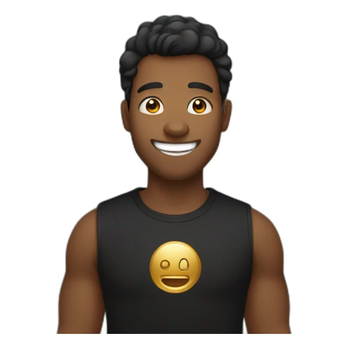 a smiling brown skinned tech bro in a black tee shirt with a gold tooth sticker