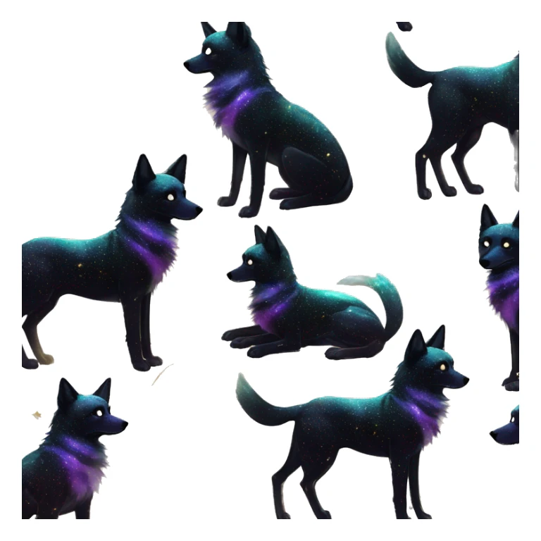 Black iridescent dog fox zombie skeleton gold mechanical nebula galaxy stars flowers fairy lights vintage sticker