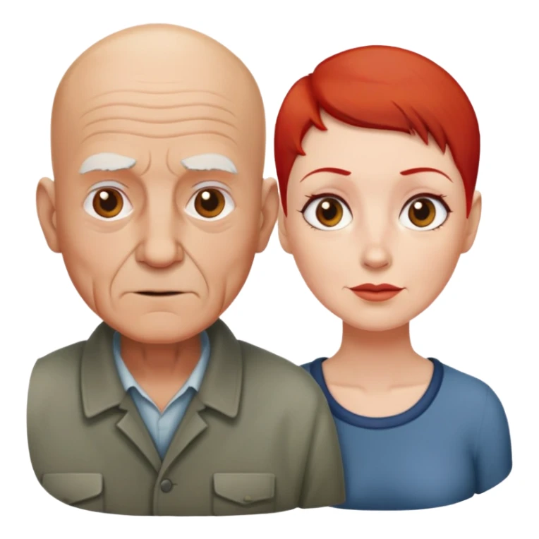 Bald old man with woman with short red hair sticker