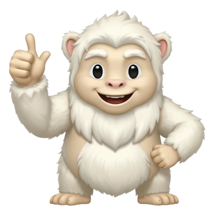 yeti, full body, full fur, thumbs up, smiling, winking sticker
