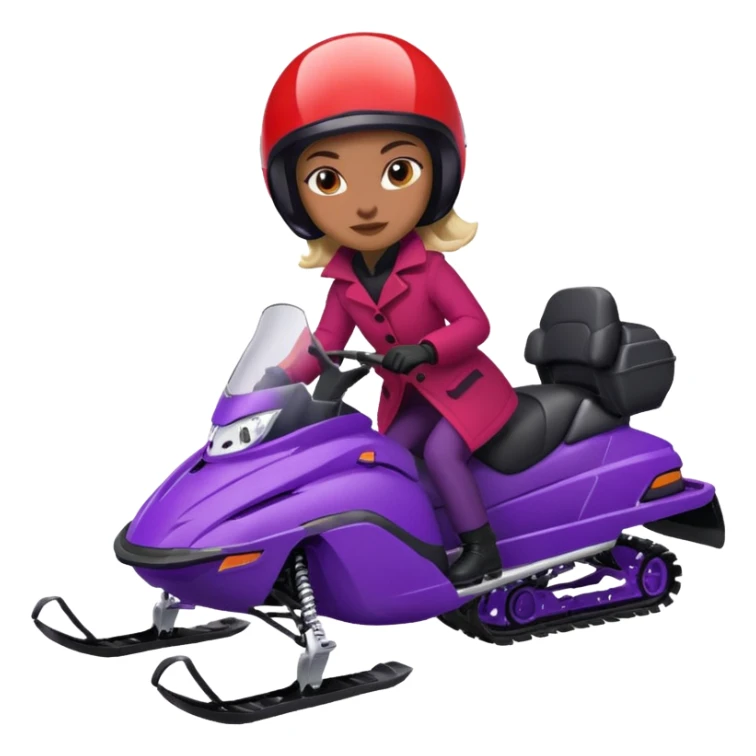 Woman wearing red coat  on purple snowmobile sticker