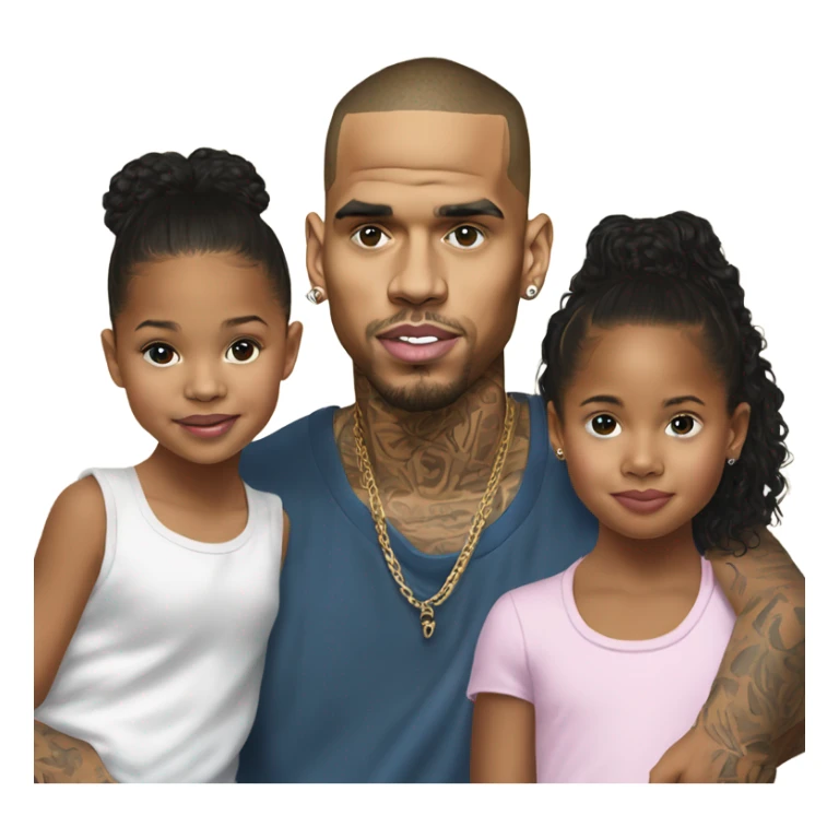 Hyper Realistic Chris Brown with daughter Royalty, son aeko and daughter lovley sticker