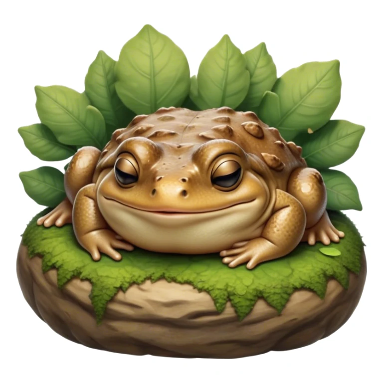 Meme-Worthy Cute Sleeping Toad Portrait Emoji, Head resting peacefully with a contented smile, showcasing a stout, textured body with softly closed eyes in serene, restful slumber, Simplified yet adorably endearing features, highly detailed, glowing with a soft, drowsy woodland light, high shine, relaxed and utterly lovable, stylized with an air of playful laziness, soft glowing outline, capturing the essence of a sleeping toad that feels destined to become the next viral icon of adorable rest! sticker