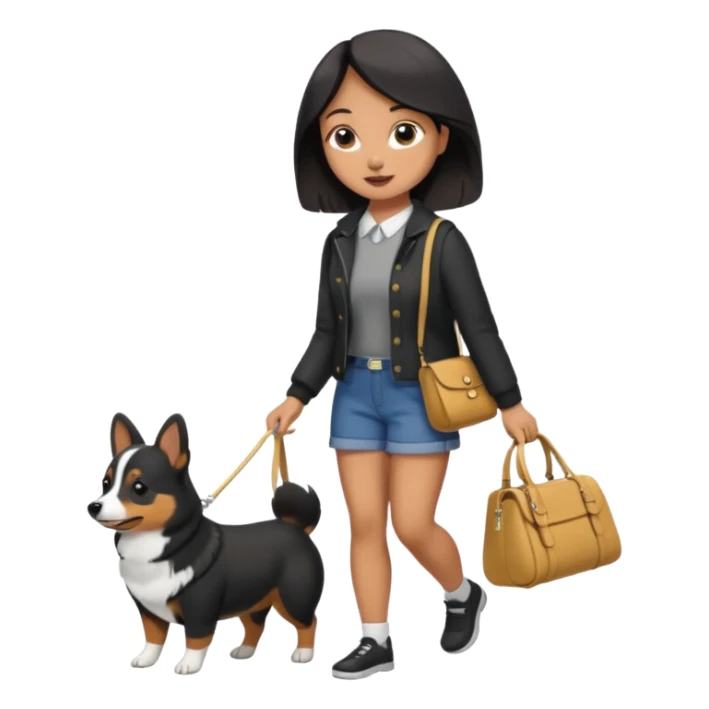 Burnett Girl Walking a black corgi no purse sticker