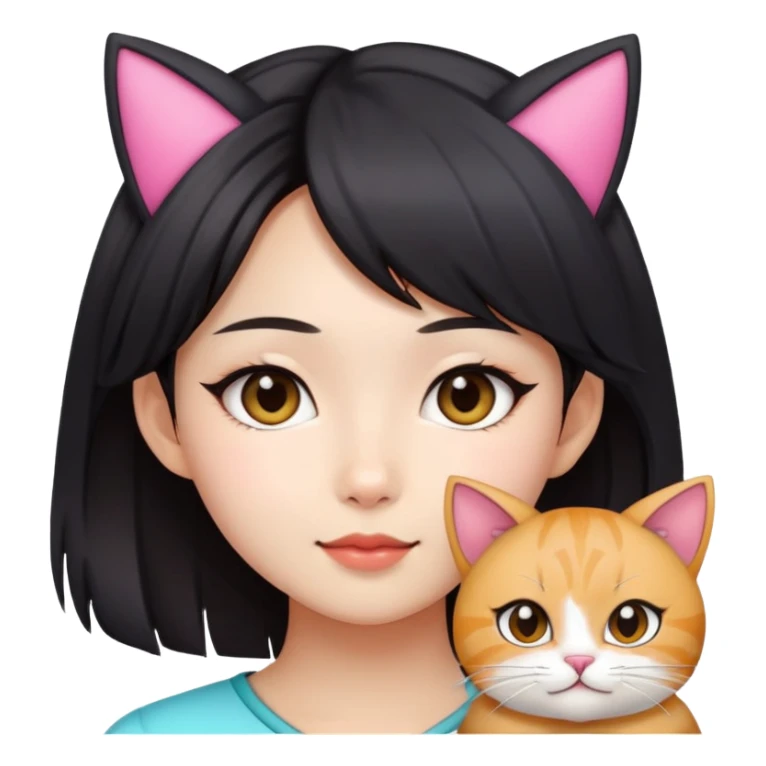 Asian girl with cat ears sticker