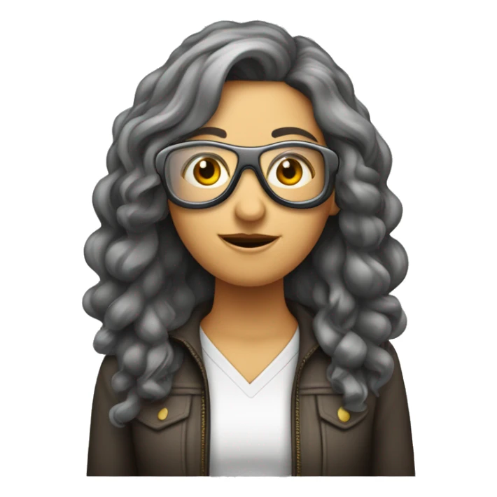 garota de cabelos castanhos escuro longo com óculos de grau estilo aviador sticker