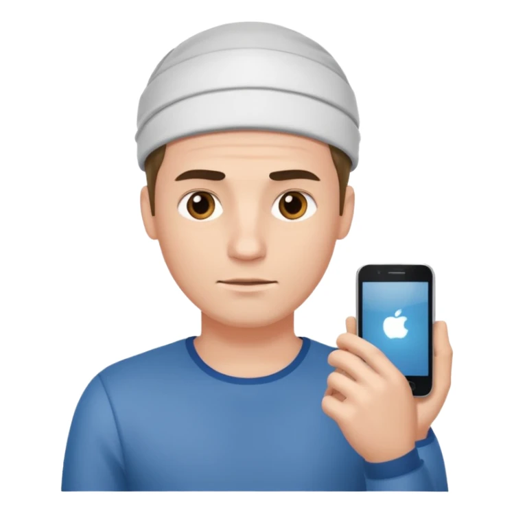 guy holding an smartphone horizontally on his forehead sticker