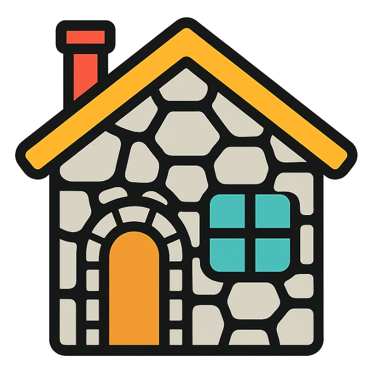 stone house, color outline icon style sticker