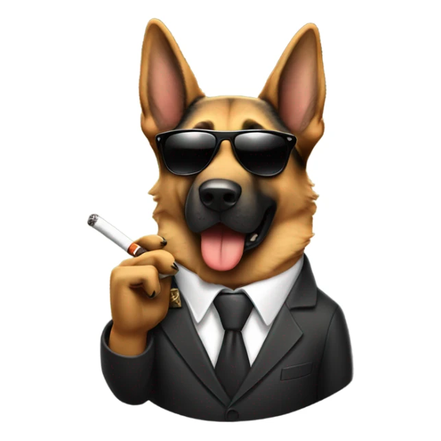 German Shepard wearing a suit and sunglasses smoking a cigar sticker