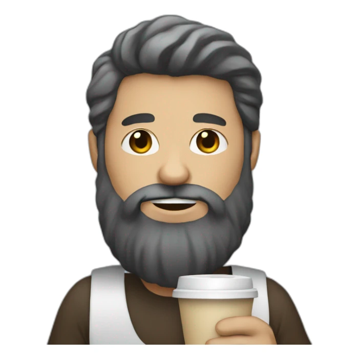 black bearded white man holding a coffee cup sticker