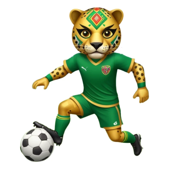 jaguar mexicano con vestimenta azteca que juega futbol sticker