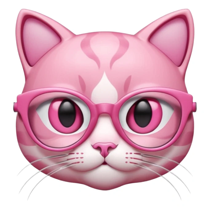 A 3D cartoon rose-pink cat-eye spectacle, glossy curved frame, soft reflections, isolated on plain background, Memoji-style. Negative : Cat. sticker
